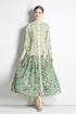Alluring & Mesmerizing Floral Print Flowy Hem with Stand-Up Collar, Women Long Maxi Dress - Mint